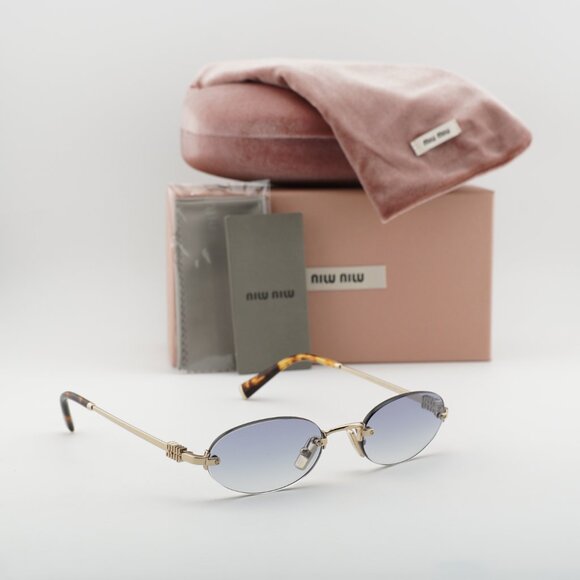 Miu Miu MUA54S ZVN80O Oval Sunglasses – Pale Gold\\Clear Gradient Light Blue main image 5